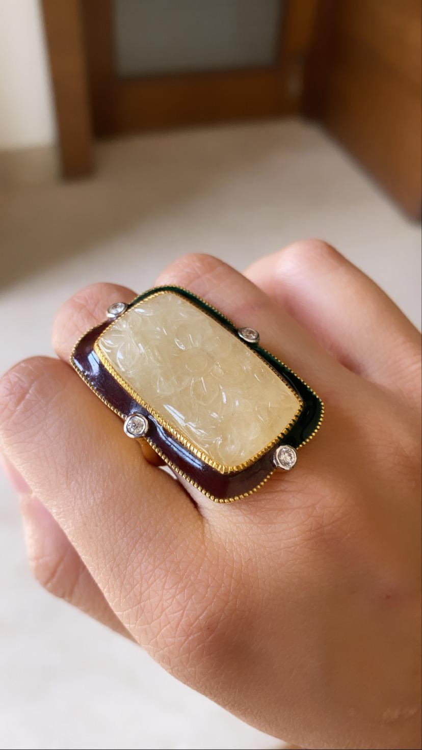 47.80 Carat Yellow Sapphire Ring Set in 18 Karat Gold with Diamond and Enamel 1