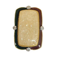 47.80 Carat Yellow Sapphire Ring Set in 18 Karat Gold with Diamond and Enamel