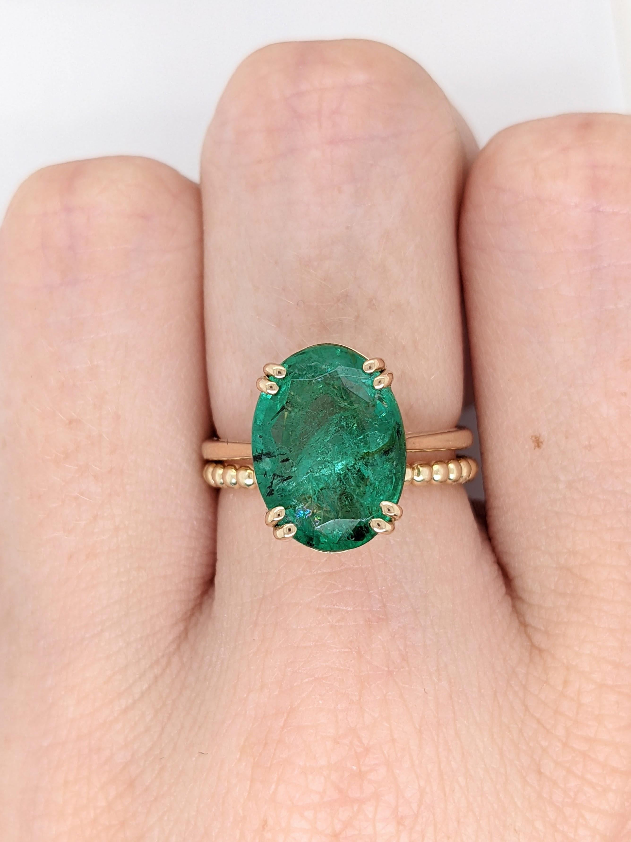 4.78ct Emerald Ring in Solid 14k Yellow Gold Solitaire Emerald Oval 14x10mm Neuf - En vente à Columbus, OH
