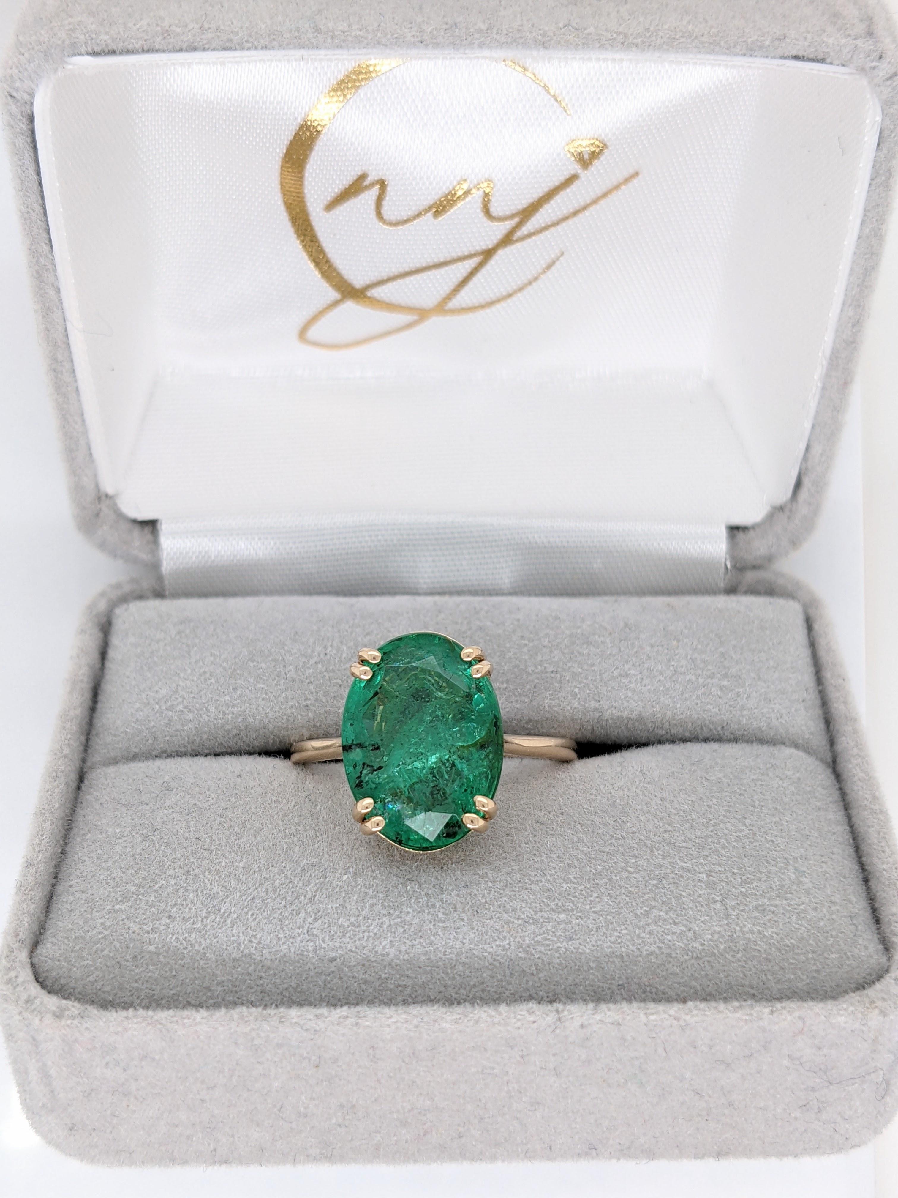 4.78ct Emerald Ring in Solid 14k Yellow Gold Solitaire Emerald Oval 14x10mm For Sale 1