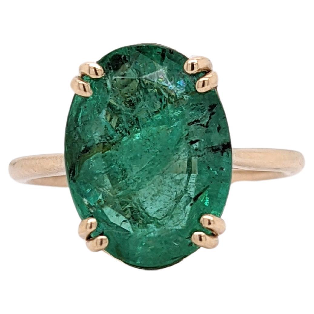 4.78ct Emerald Ring in Solid 14k Yellow Gold Solitaire Emerald Oval 14x10mm For Sale