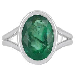 4.78cts 14K Natural Emerald-Oval Cut Bezel Set Emerald Solitaire Gold Ring