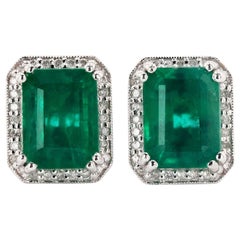 4.78ctw Emerald and 0.21ctw Diamond Platinum Earrings