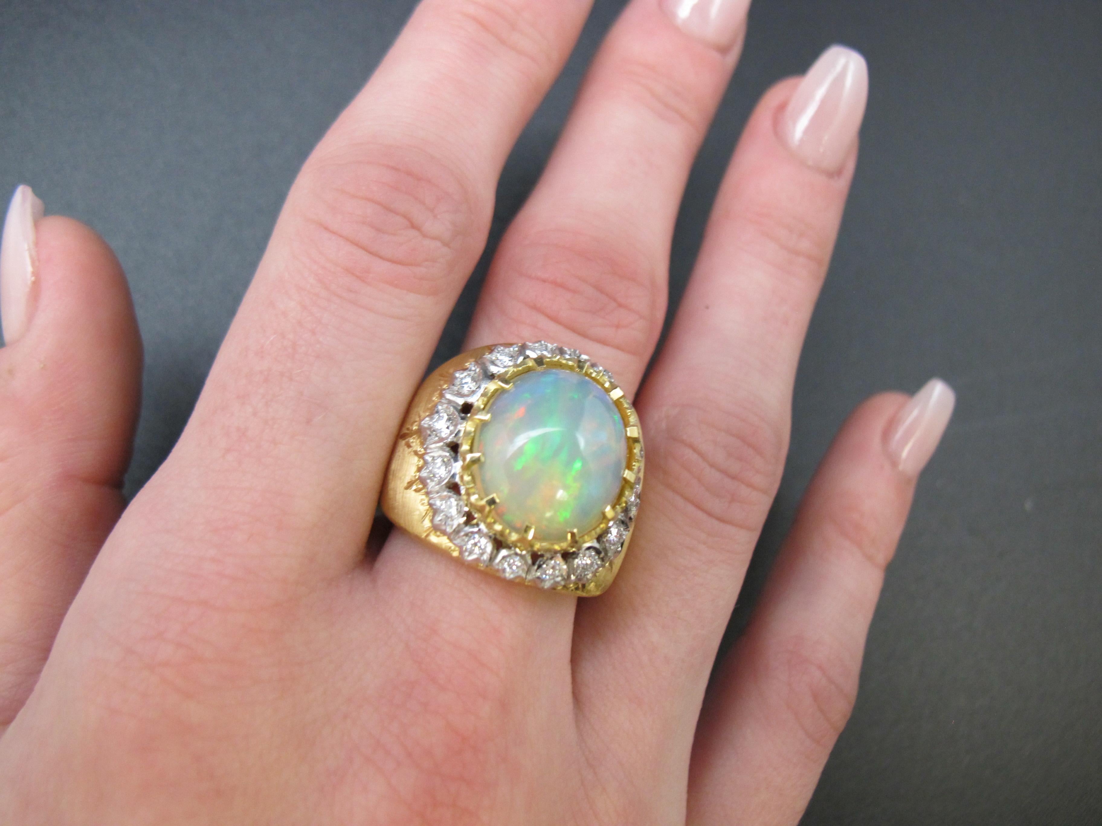 Women's or Men's 4.79 Carat Opal and Diamond Florentine Style Ring in 18k Yellow and White Gold  For Sale