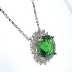 4.79 Carat Oval Green Tsavorite & Diamond Pendant In 14k White Gold