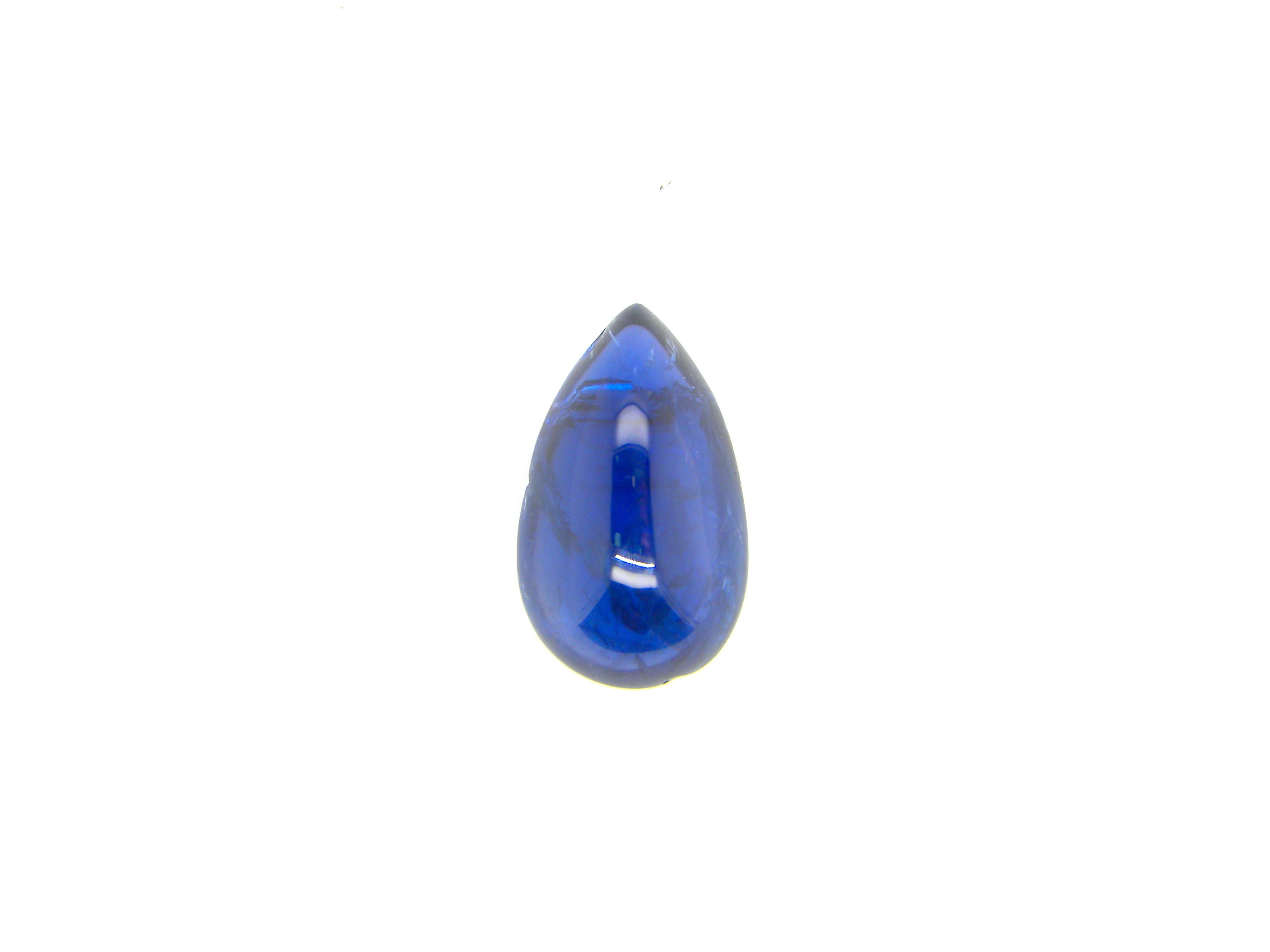 4.79 Carat Pear-Shaped Burma No Heat Royal Blue Sapphire Cabochon: 

A gorgeous gem, it is a 4.79 carat pear-shaped unheated Burmese sapphire cabochon. Hailing from the historic Mogok mines in Burma, the sapphire possesses a royal vivid blue colour