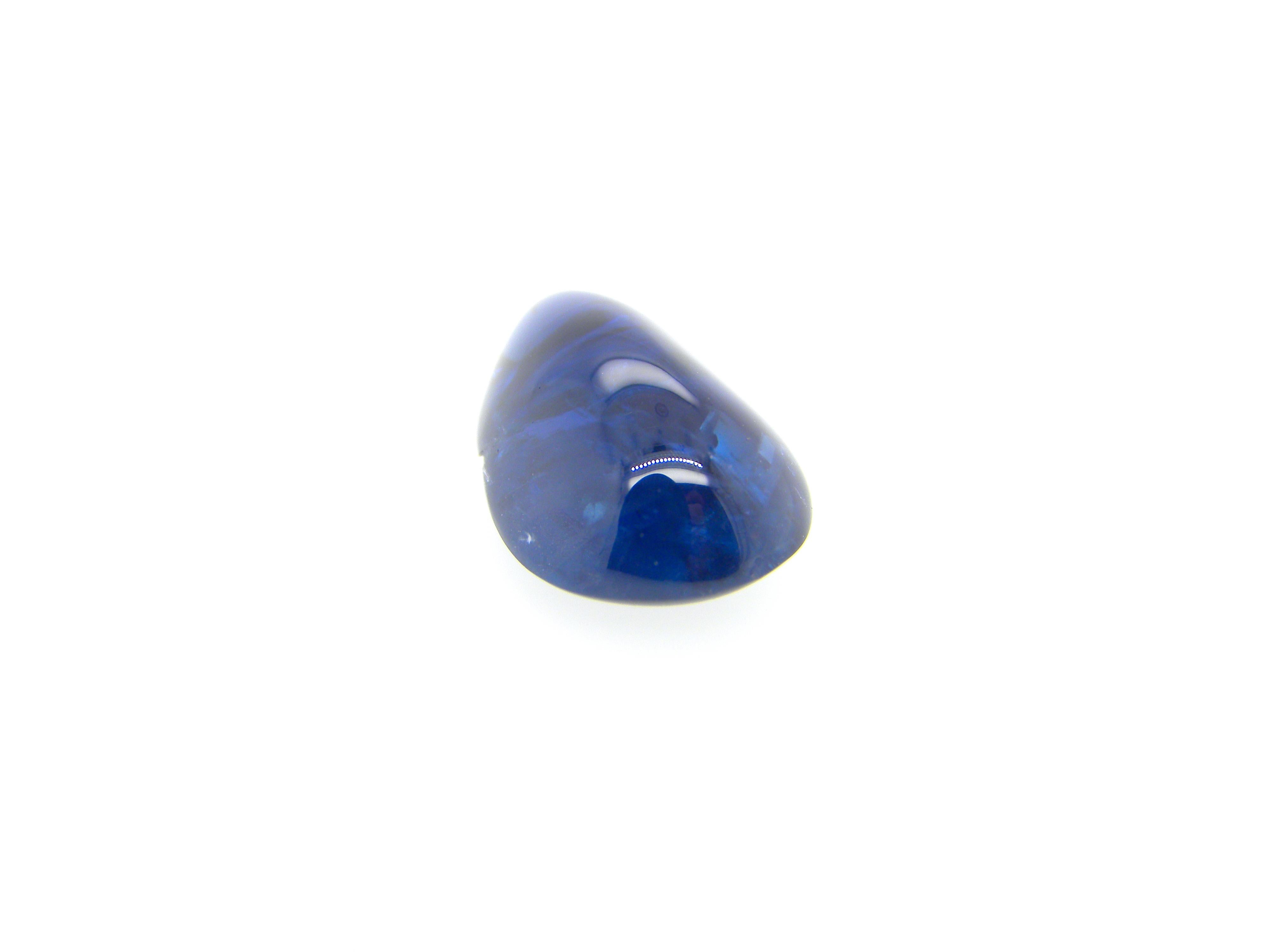 Contemporary 4.79 Carat Pear-Shaped Burma No Heat Royal Blue Sapphire Cabochon