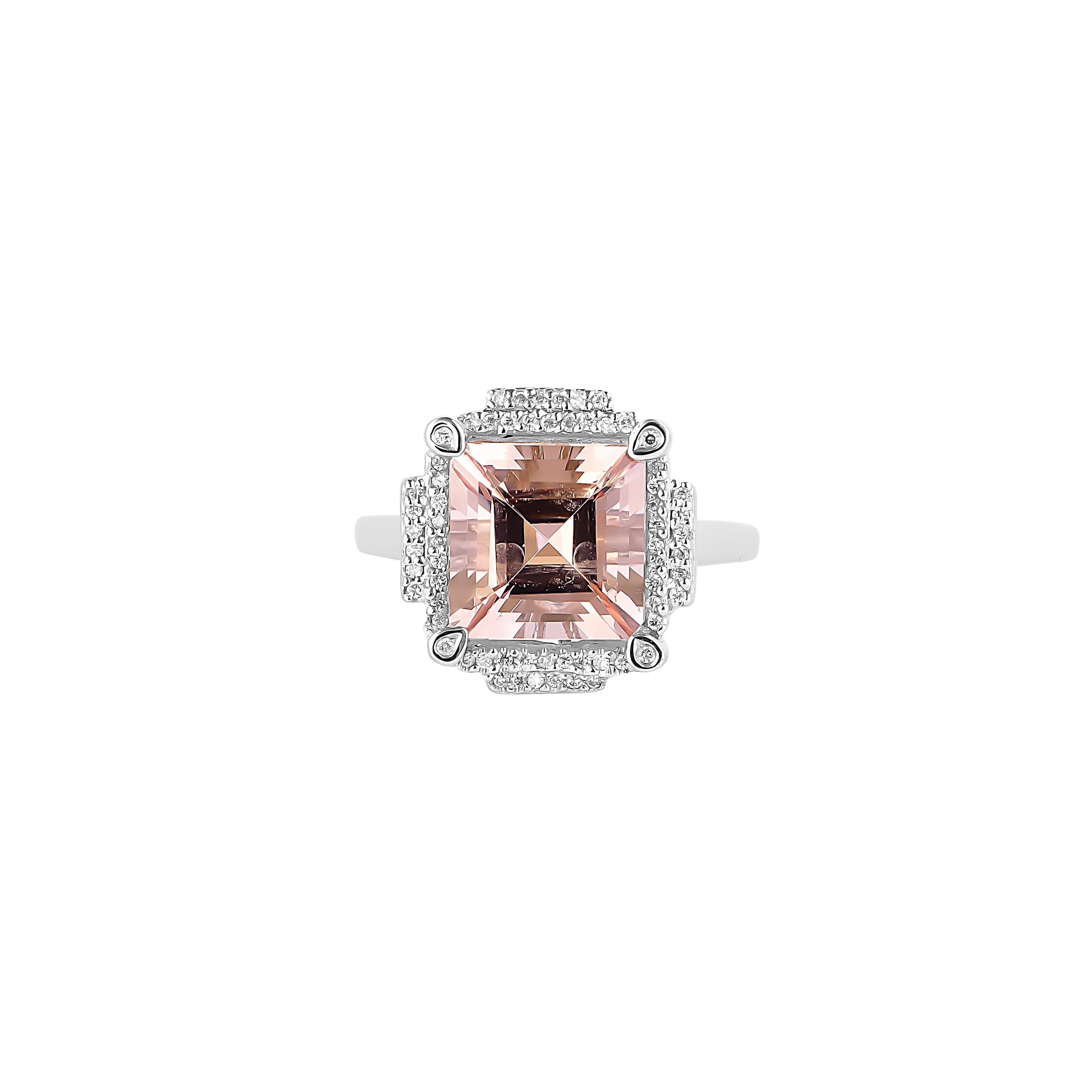 Contemporary 4.7 Carat Pink Morganite & Diamond Ring in 14 Karat White Gold