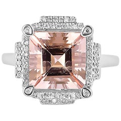 4.7 Carat Pink Morganite 
Diamond Ring in 14 Karat White Gold