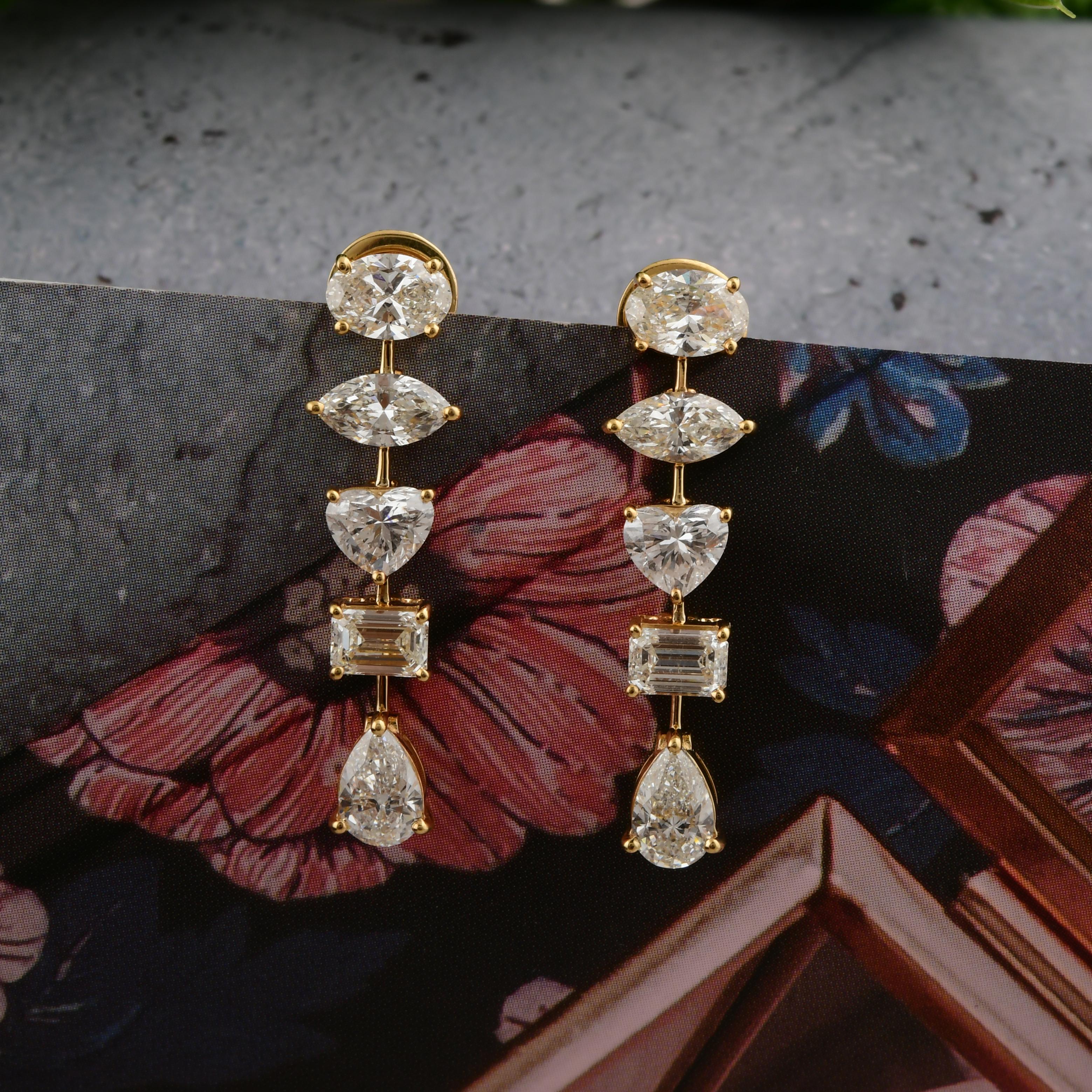 Moderne Boucles d'oreilles en or jaune 18 carats avec diamants multiformes de 4,79 carats de pureté SI en vente
