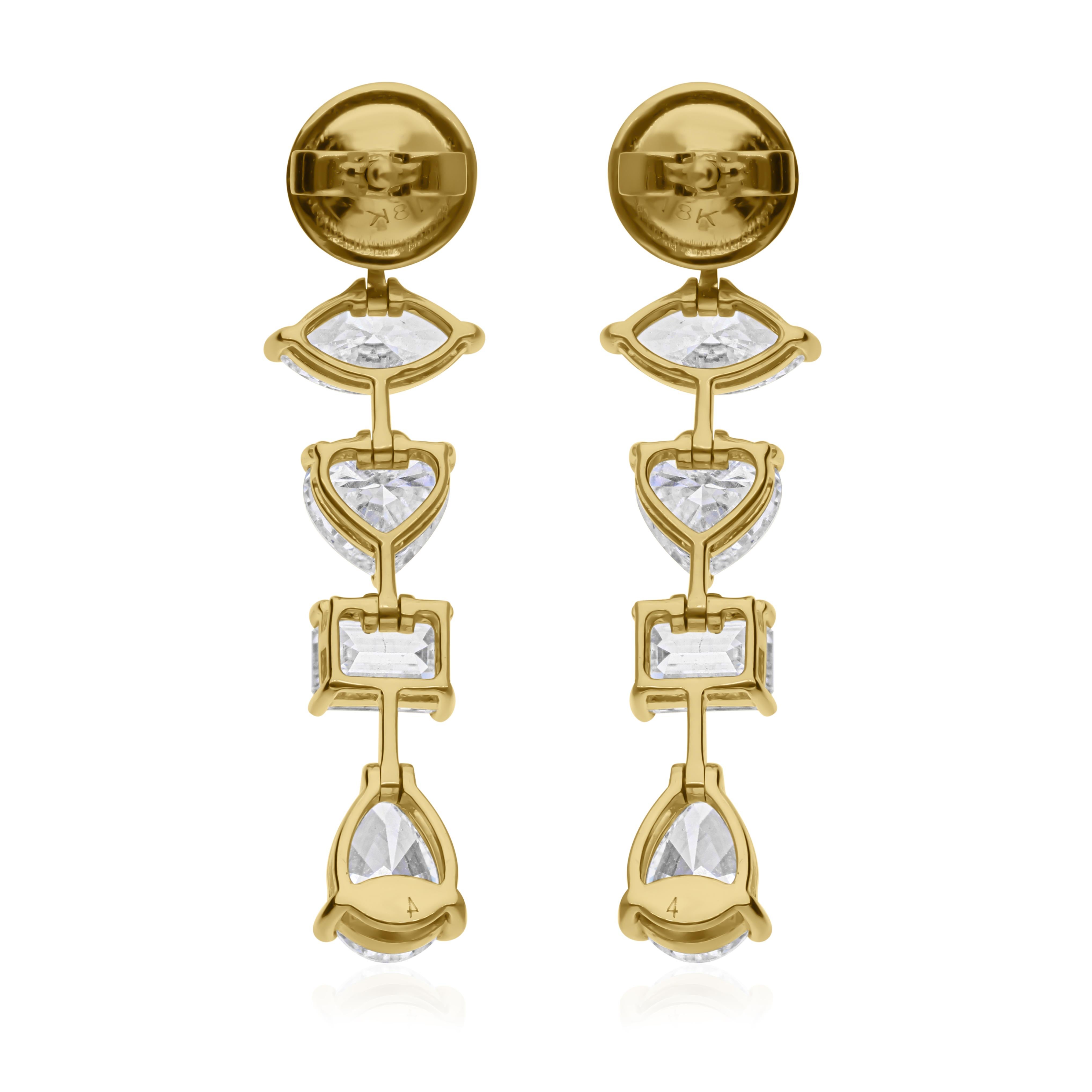 Boucles d'oreilles en or jaune 18 carats avec diamants multiformes de 4,79 carats de pureté SI Pour femmes en vente