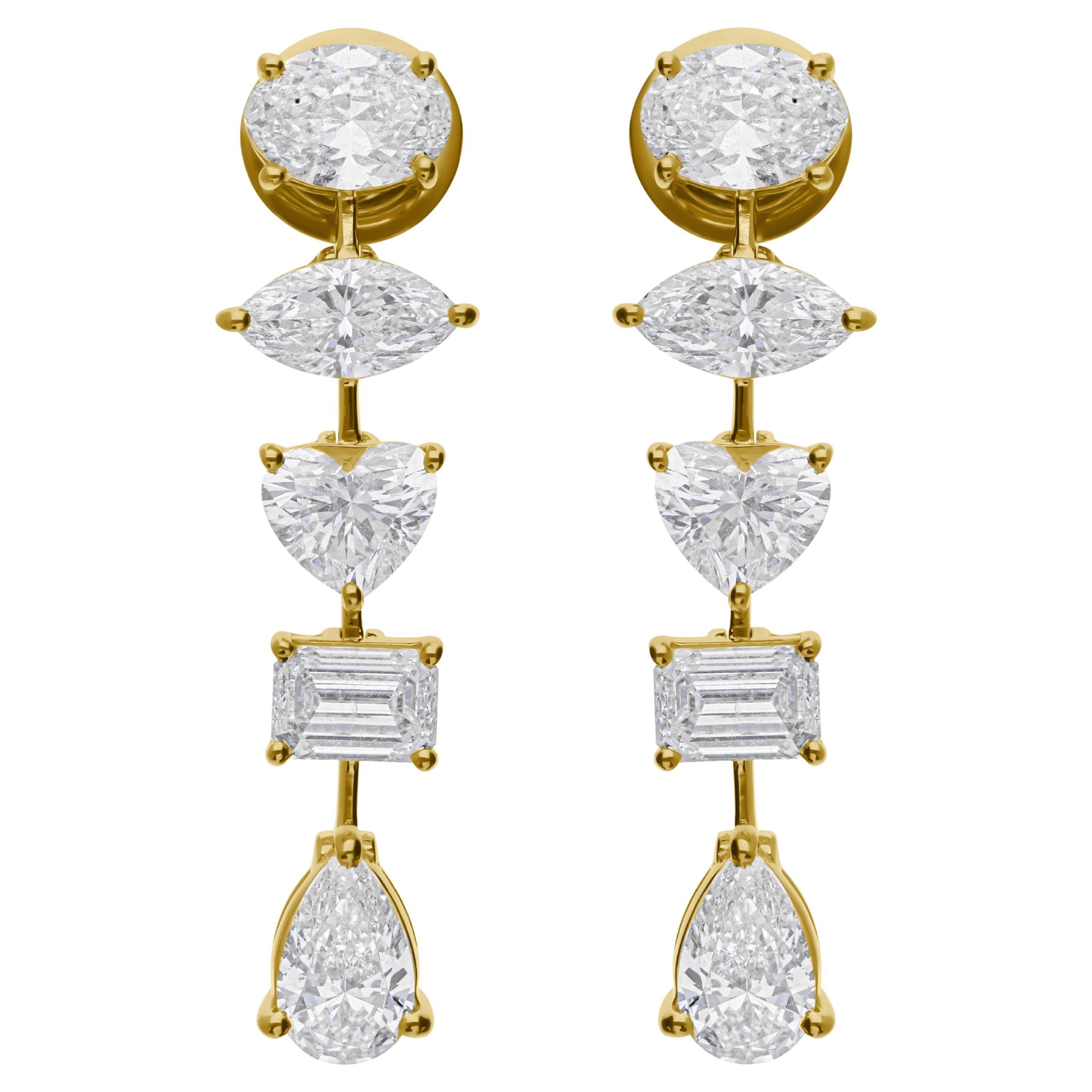 Boucles d'oreilles en or jaune 18 carats avec diamants multiformes de 4,79 carats de pureté SI en vente