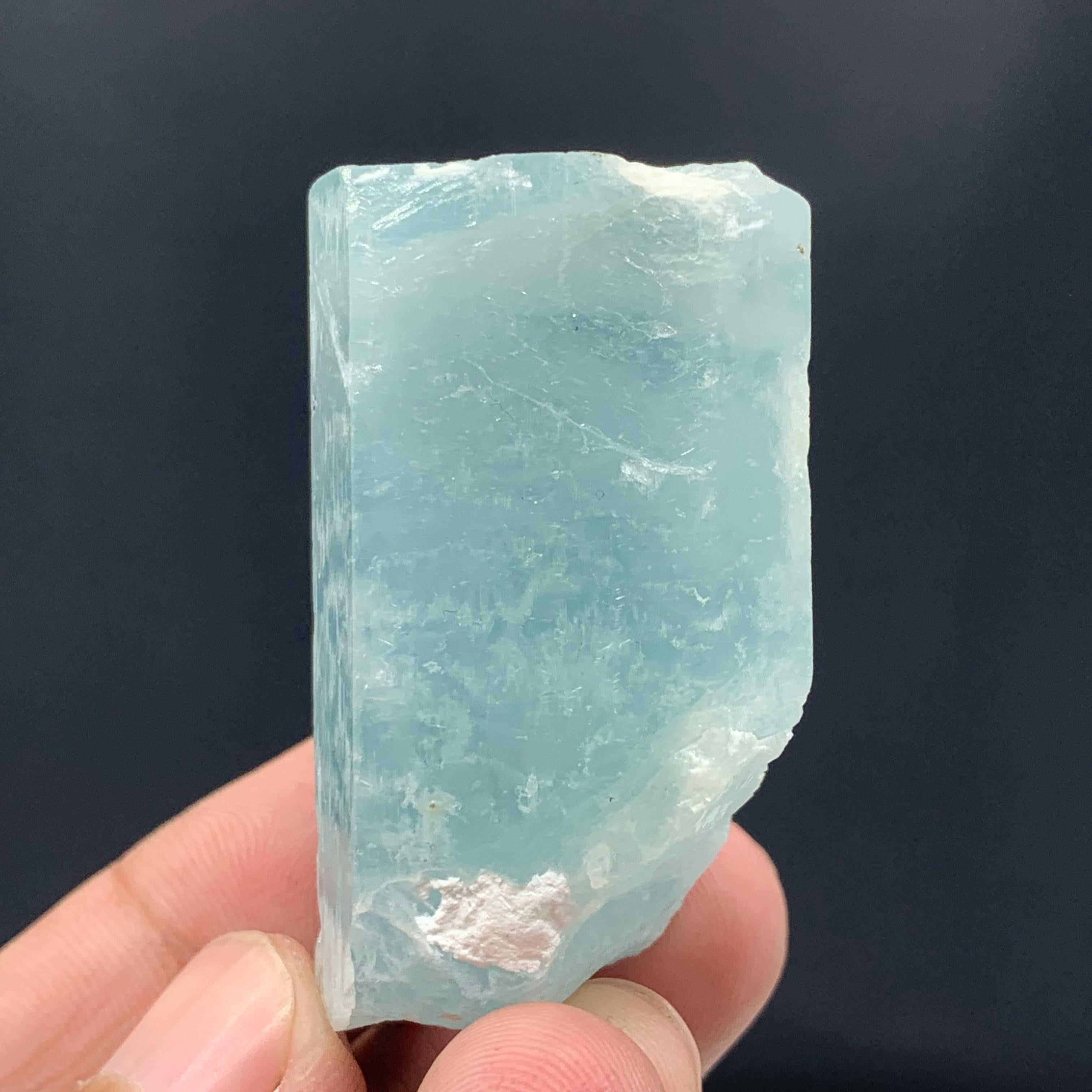 Elegant Aquamarine Specimen From Afghanistan 
Weight: 47.91 Gram 
Dimension: 4.5 x 2.6 x 2.3 Cm 
Origin : Afghanistan 

Aquamarine helps us to gain insight, truth, and wisdom. It can be used to help calm the mind, nerves, and anxieties. Physically,