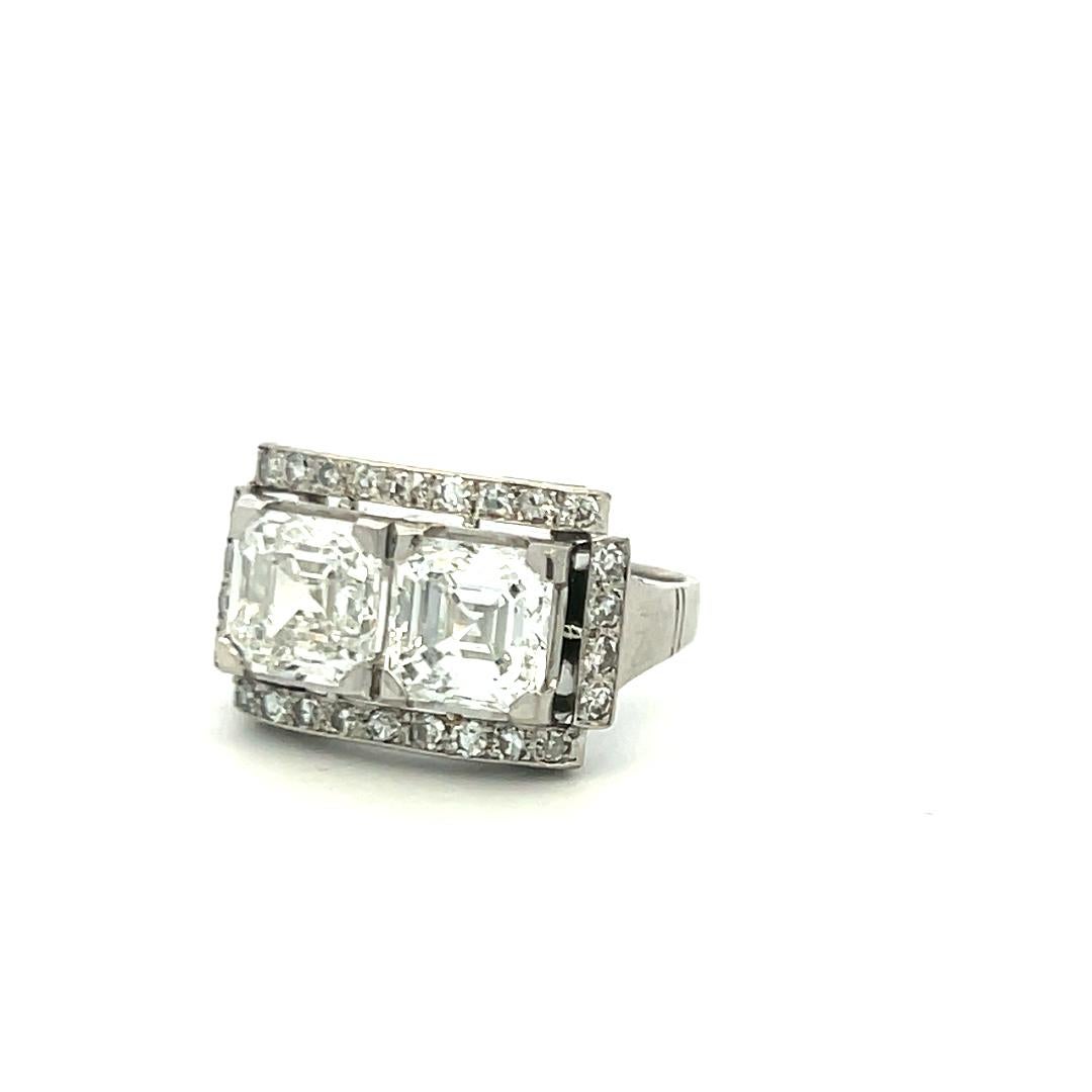  4.79ct Asscher Cut F VS1 Diamond 18K White Gold Art Deco Two-Stone Ring (bague à deux pierres en or blanc) Pour femmes 