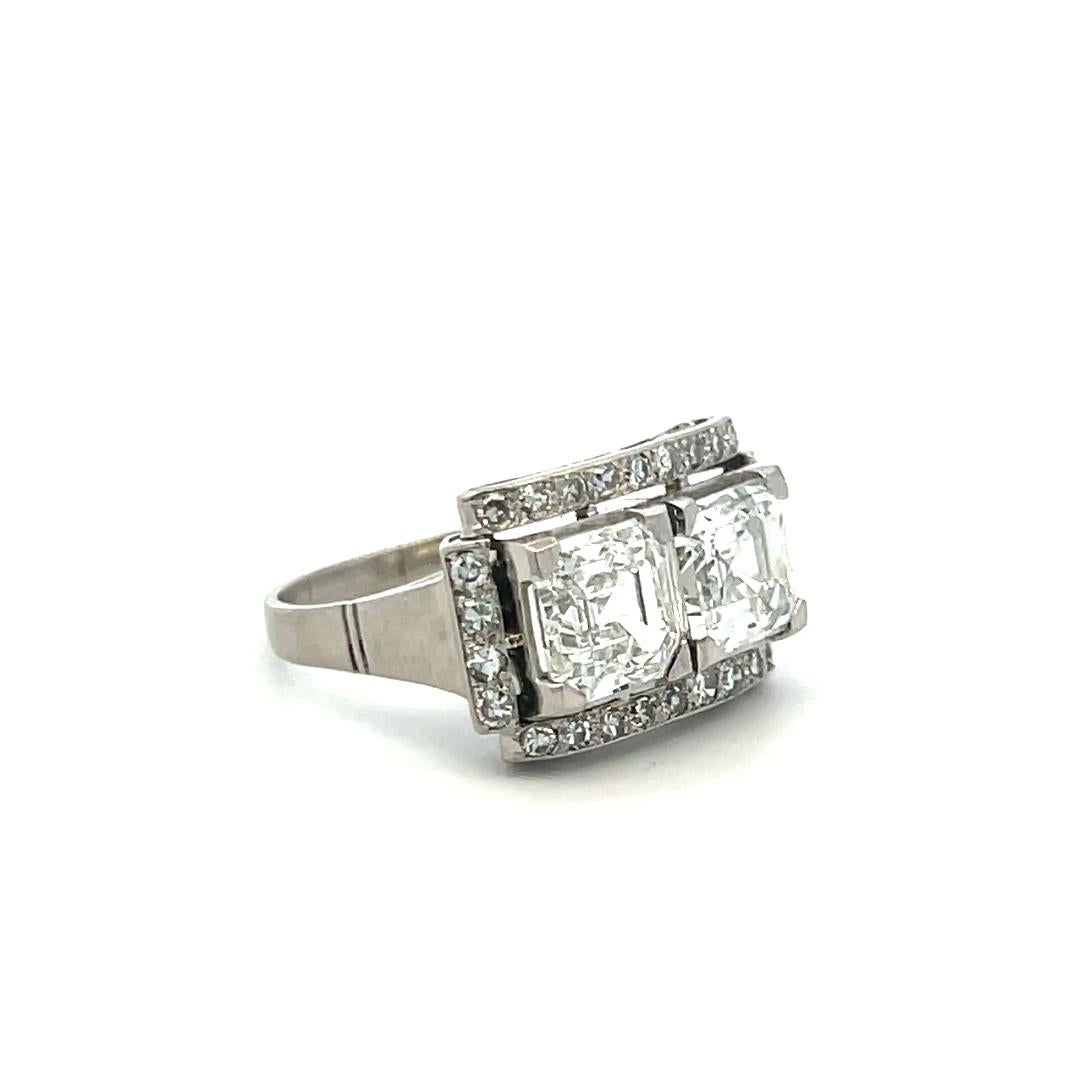 4.79ct Asscher Cut F VS1 Diamond 18K White Gold Art Deco Two-Stone Ring (bague à deux pierres en or blanc) 1