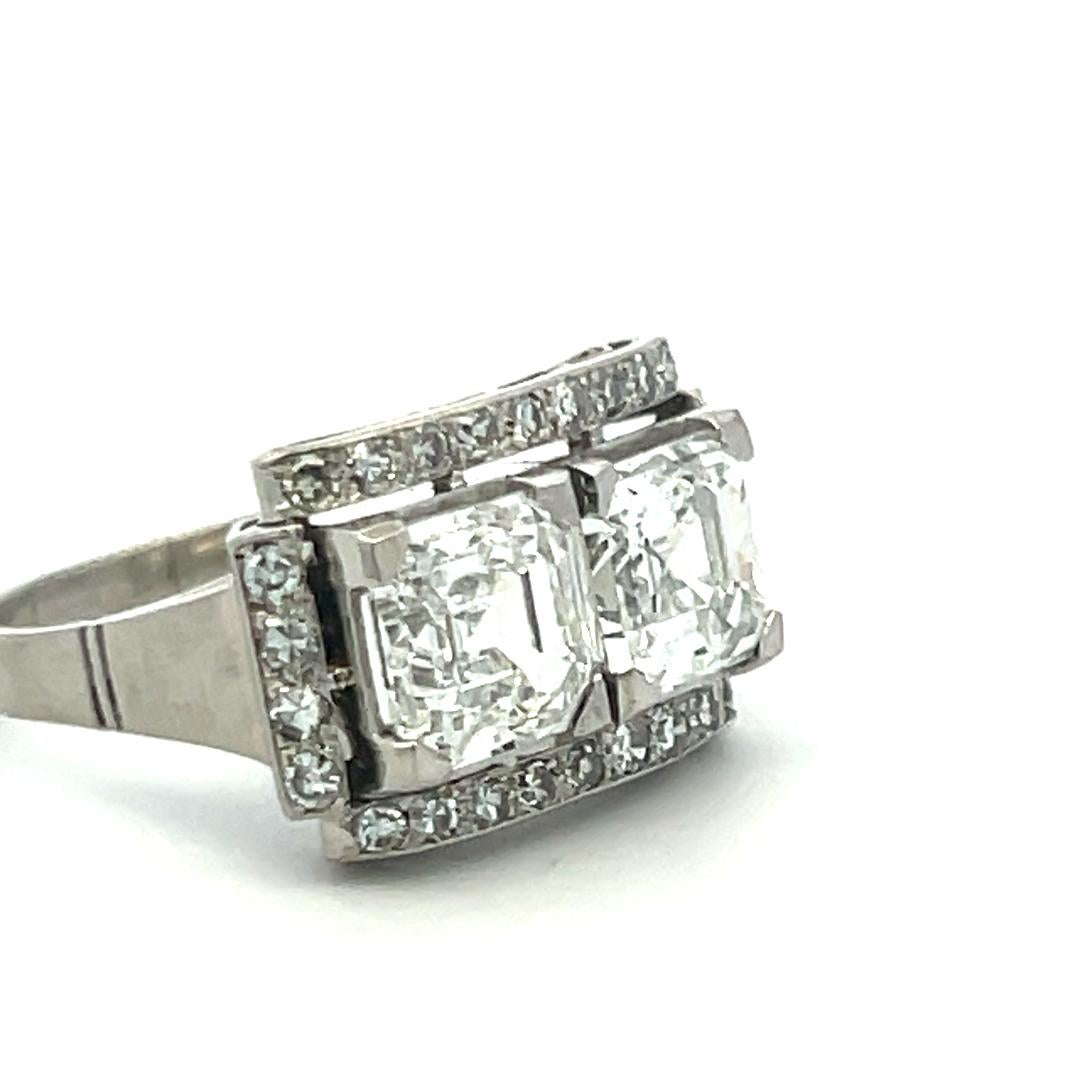 4.79ct Asscher Cut F VS1 Diamond 18K White Gold Art Deco Two-Stone Ring (bague à deux pierres en or blanc) 2