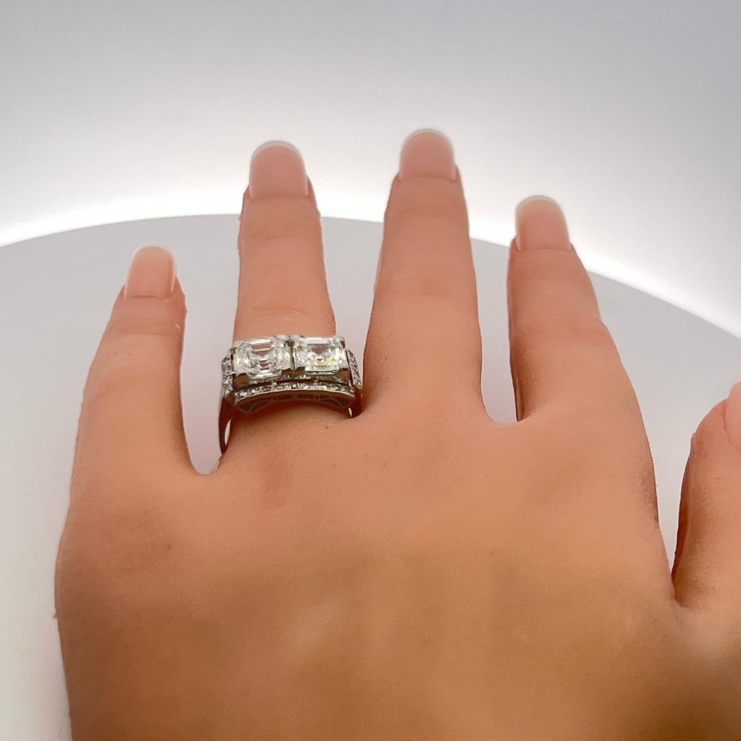 4.79ct Asscher Cut F VS1 Diamond 18K White Gold Art Deco Two-Stone Ring (bague à deux pierres en or blanc) 3
