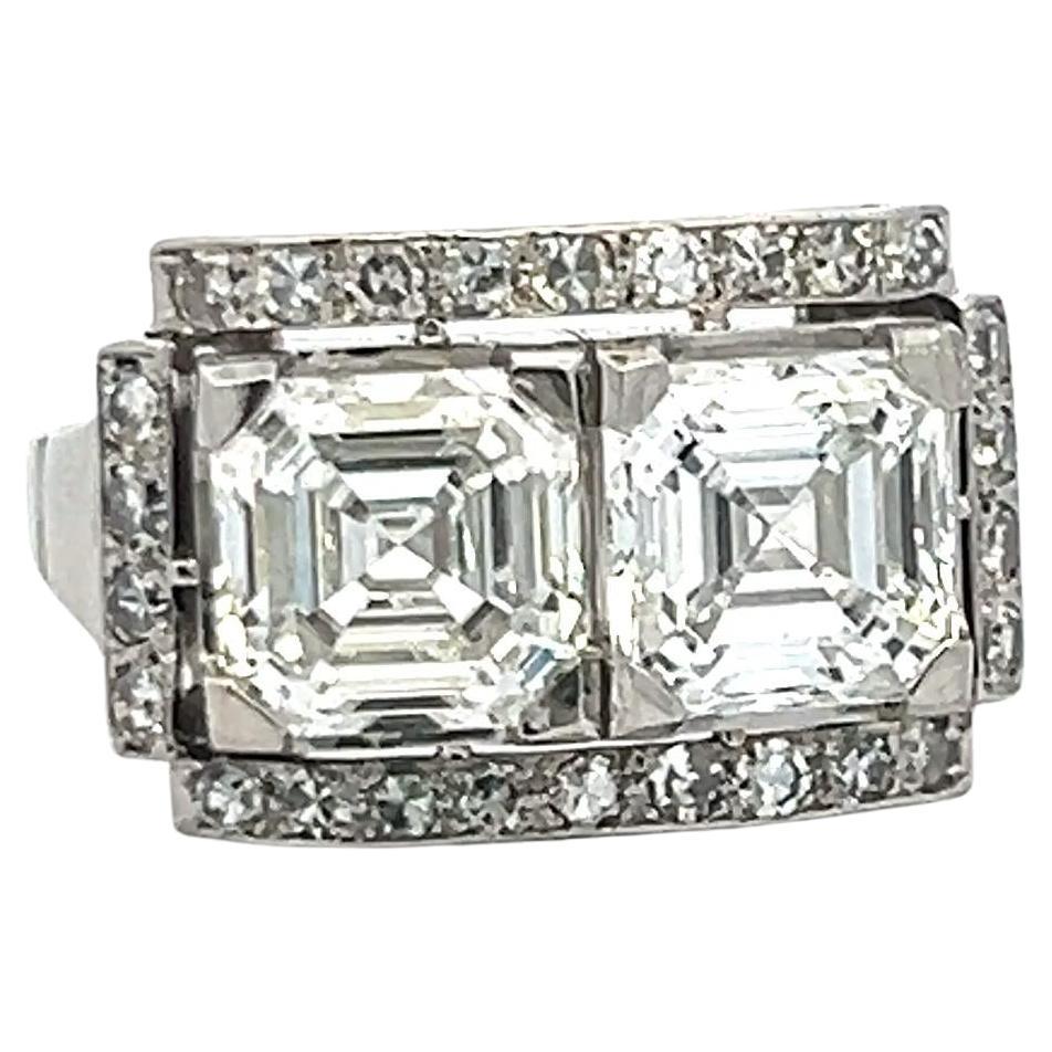 4.79ct Asscher Cut F VS1 Diamond 18K White Gold Art Deco Two-Stone Ring (bague à deux pierres en or blanc)