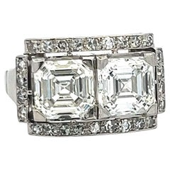 4.79ct Asscher Cut F VS1 Diamond 18K White Gold Art Deco Two-Stone Ring
