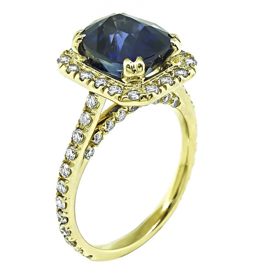 Anillo de compromiso Zafiro de Ceilán 4,79 ct Diamante 2,00 ct Corte cojín en venta