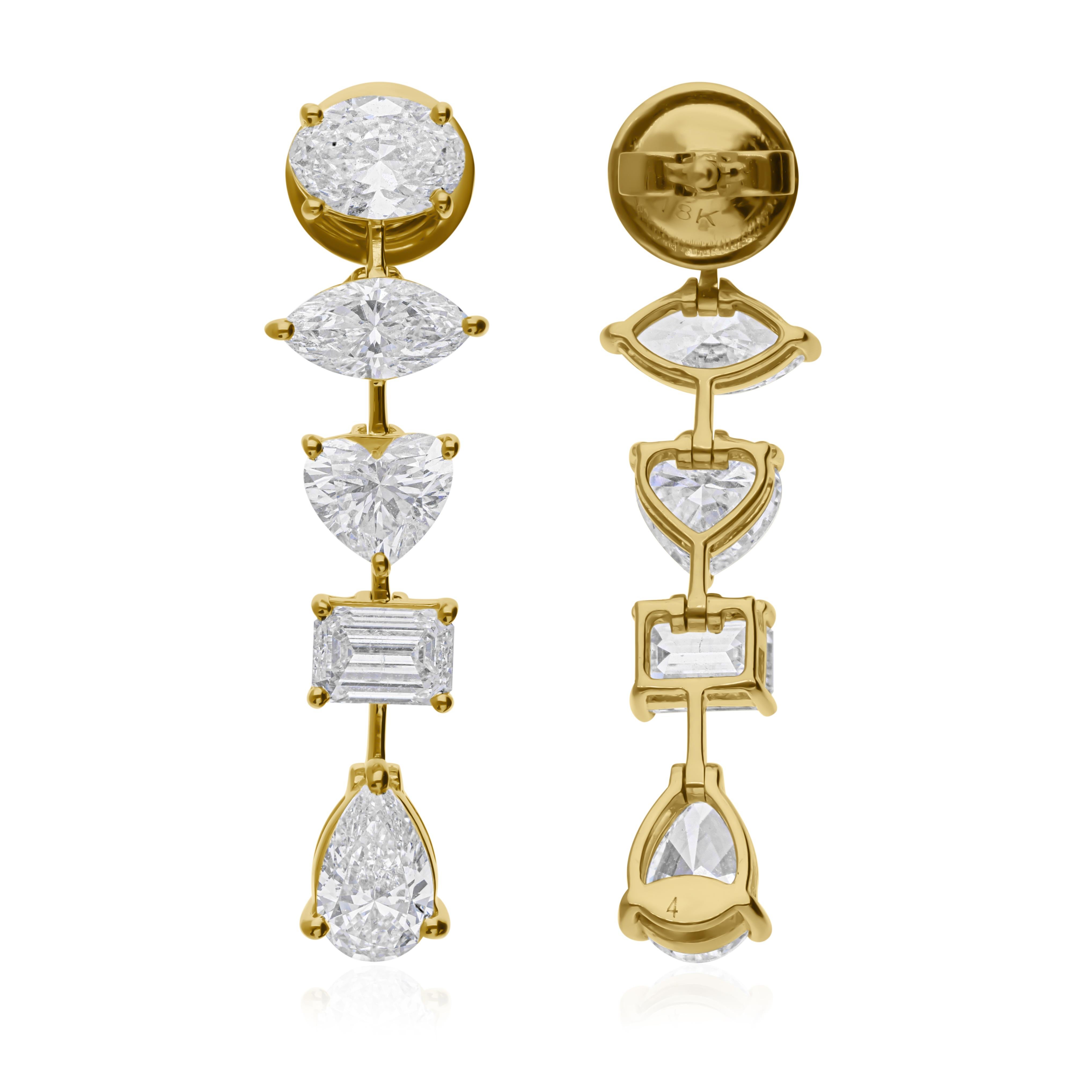 Pendientes colgantes de diamantes talla múltiple SI/HI de 4,79 ct Oro amarillo de 14 kt Todo pagado Corte mixto en venta