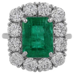 4,79cts Esmeralda de Zambia 2,68cts Diamante Halo Anillo de Compromiso 18k Oro Blanco