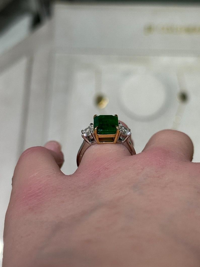 4.79tcw 18K Platinum Emerald & Diamond Three-Stone Ring - Rich Green Emerald In New Condition For Sale In Jupiter, FL