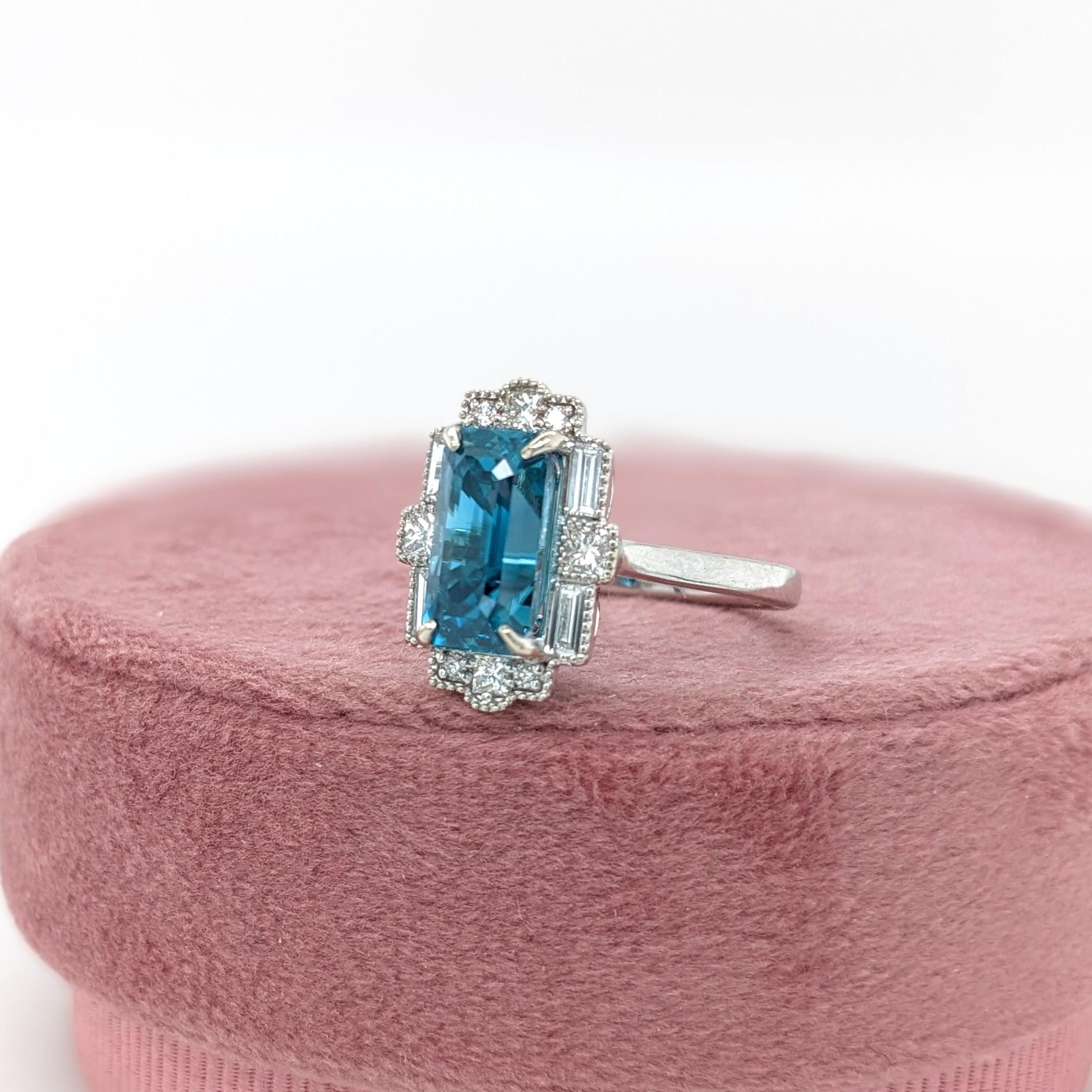 4,7 Karat Blauer Zirkon-Ring mit Steinmetz-Diamanten aus massivem 14 Karat Weißgold  EM 11x6 (Moderne)