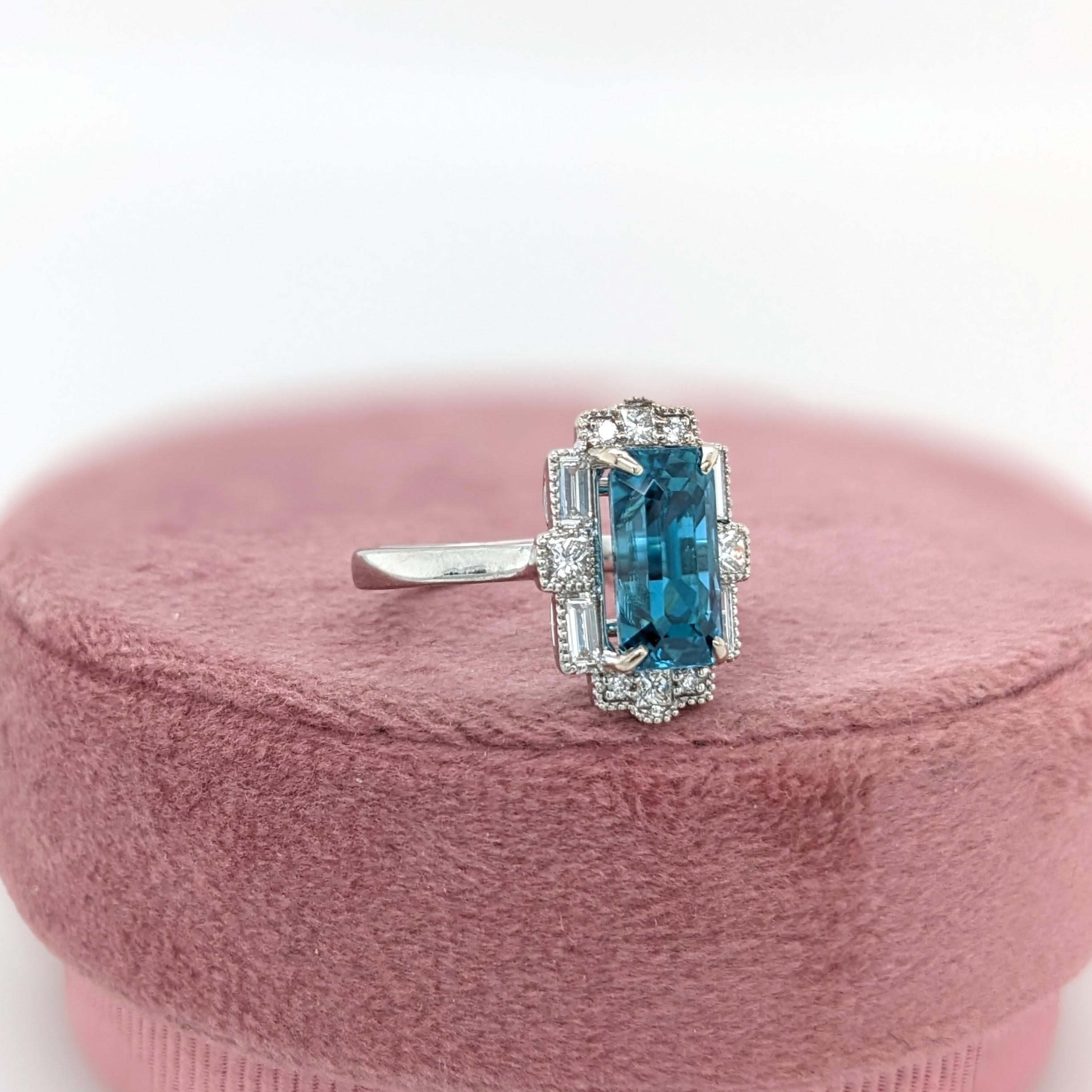 4,7 Karat Blauer Zirkon-Ring mit Steinmetz-Diamanten aus massivem 14 Karat Weißgold  EM 11x6 Damen