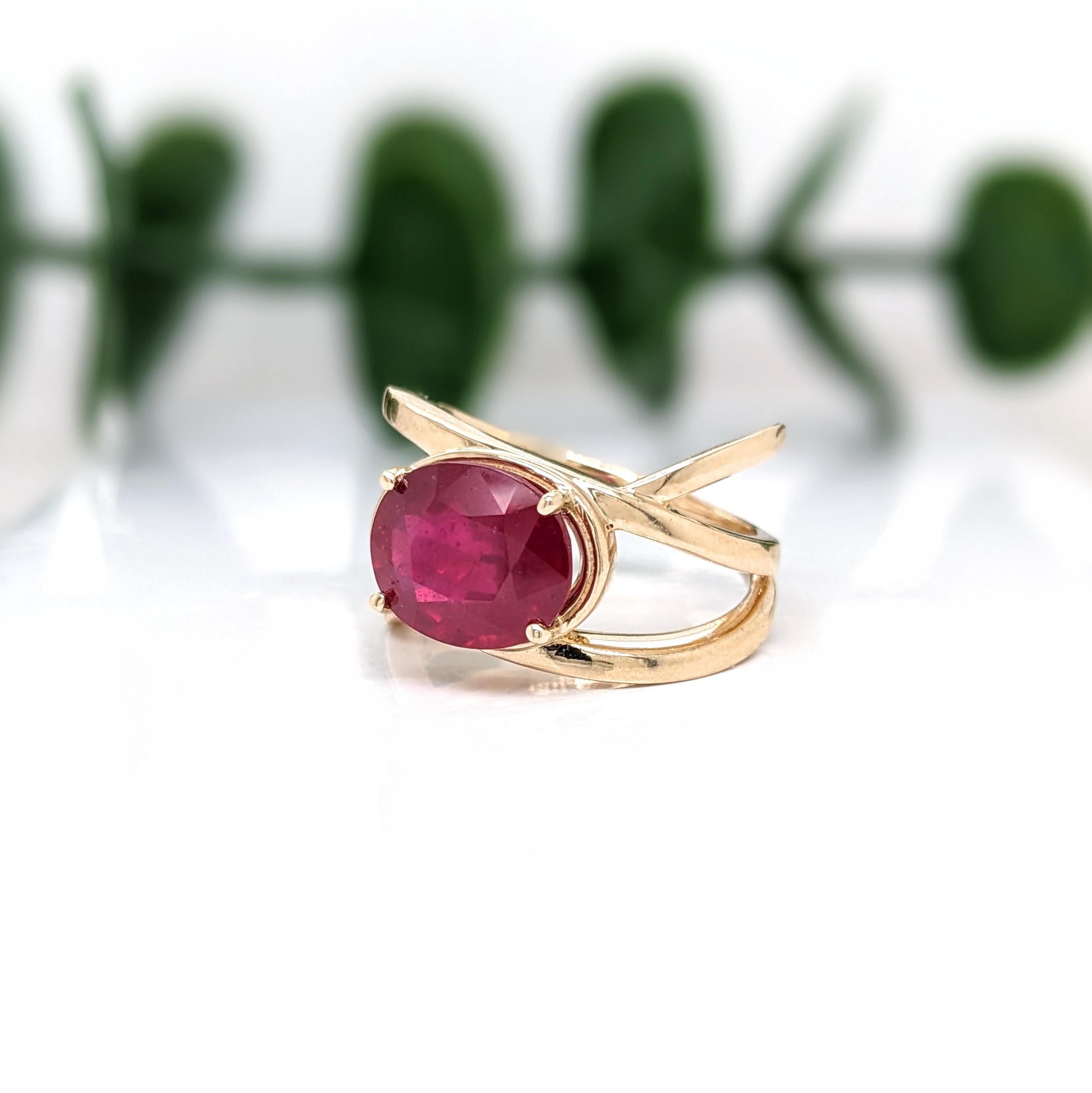 Moderne Bague solitaire en or jaune 14 carats avec rubis rouge de 4,7 carats  Bague ovale 11,5 x 8,2 mm