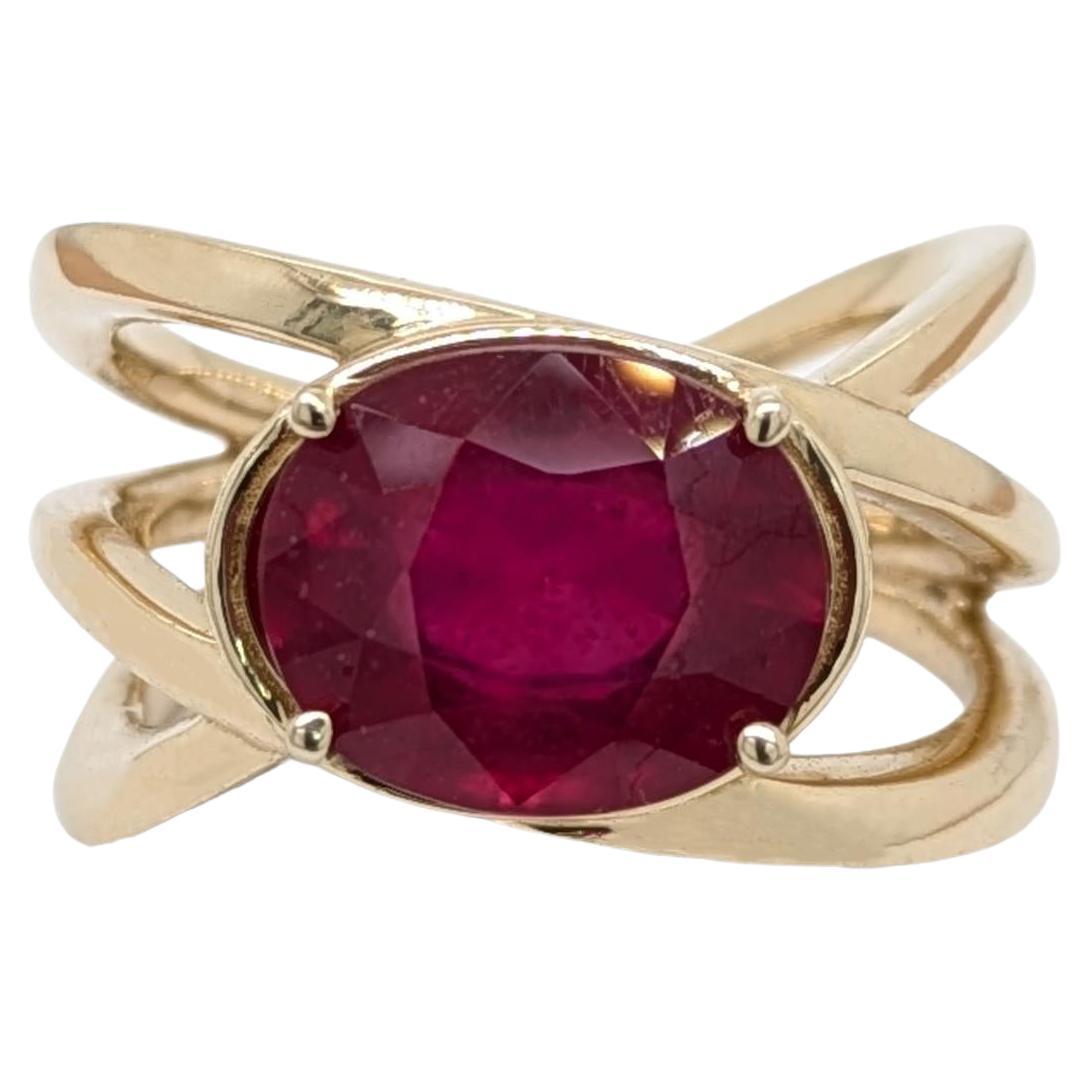 Bague solitaire en or jaune 14k de 4,7ct avec rubis  OV 11.5x8mm  Anneau de dérivation