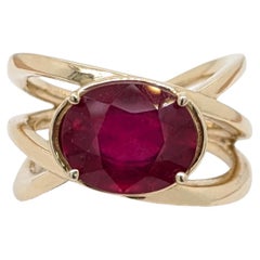 Bague solitaire en or jaune 14k de 4,7ct avec rubis  OV 11.5x8mm  Anneau de dérivation