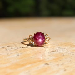4.7ct Star Ruby Ring w Earth Mined Diamonds in Solid 14K Gold Oval 10x8mm