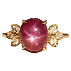 4.7ct Star Ruby Ring w Earth Mined Diamonds in Solid 14K Gold Oval 10x8mm