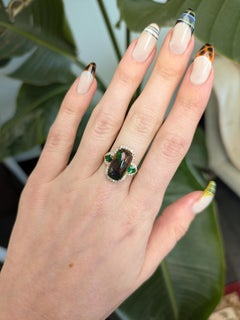 4.7cts Ethiopian Black Opal Ring with Natural Diamonds Accents: Solid 14k Gold