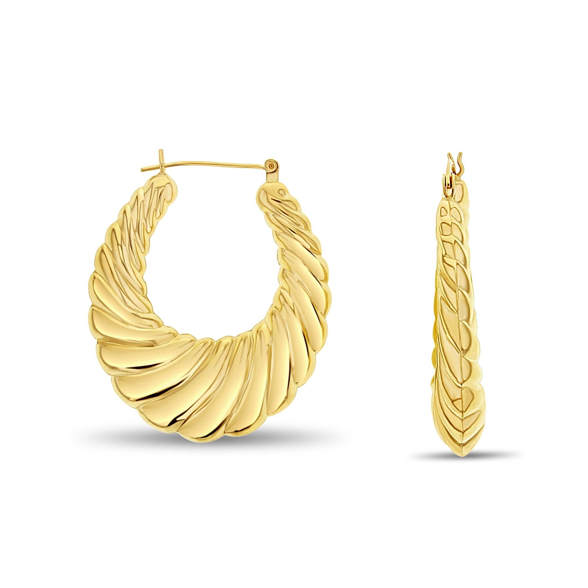 Women's or Men's 47MM Polished Shrimp Creole Earrings 14k Yellow Gold For Sale