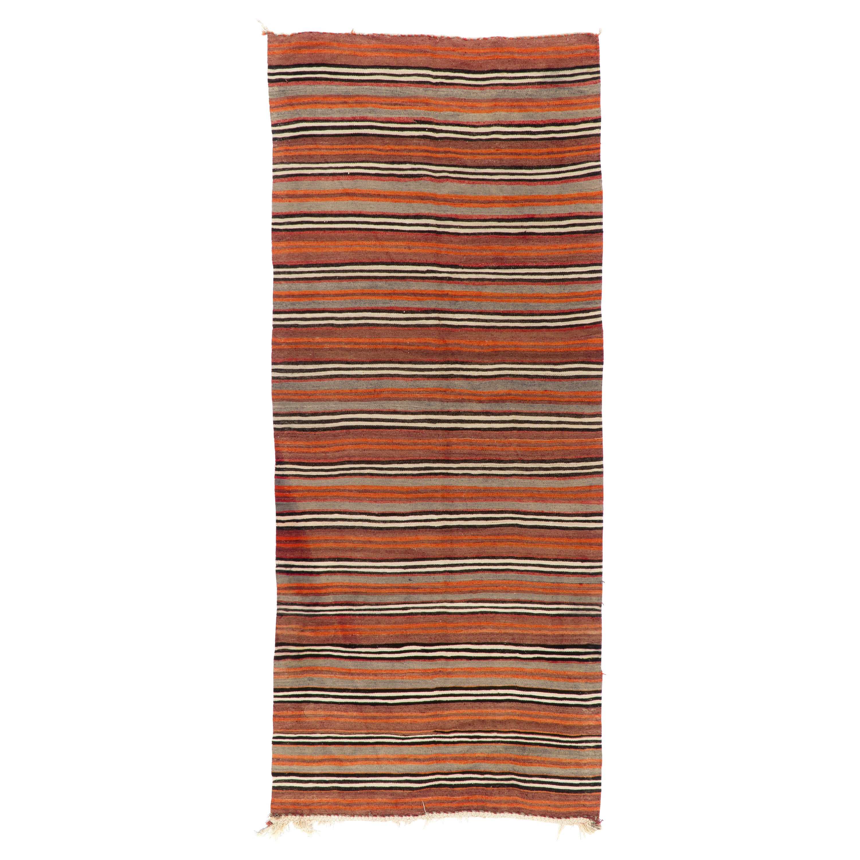 4.7x10.8 Ft Nomadic Vintage Striped Handwoven Anatolian Wool Kilim 'Flat Weave' (tessuto piatto)