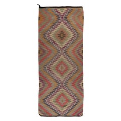 4.7x11 Ft Handmade Vintage Wool Turkish Kilim Runner, Nested Diamonds Design Rug
