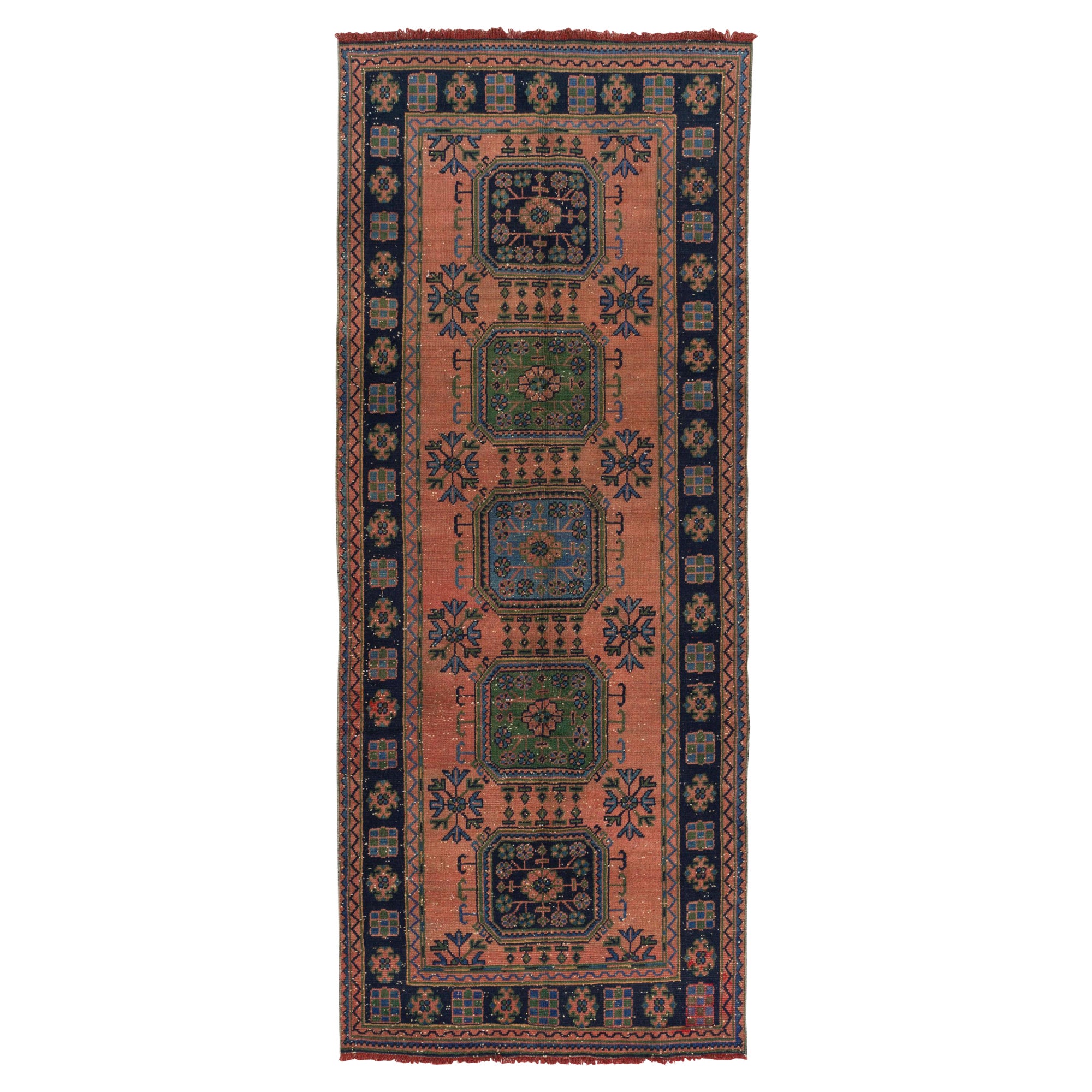 Tappeto vintage turco 4.7x11 Ft, tappeto per corridoio fatto a mano unico nel suo genere