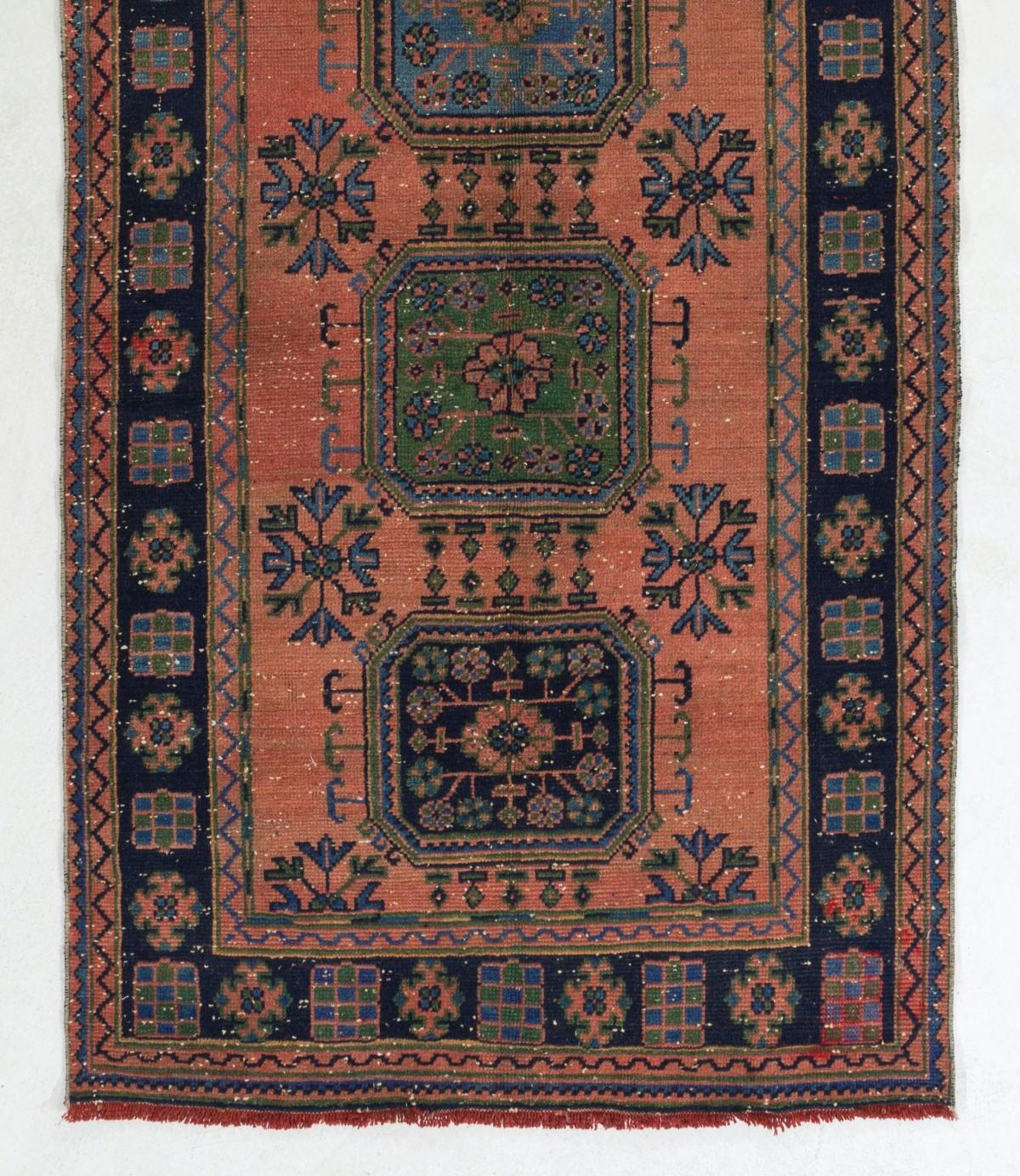 Tribal 4.7x11 Ft Vintage Turkish Runner Rug, One of a kind Handmade Hallway Carpet For Sale