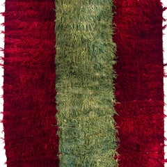 4.7x11.2 Ft Vintage Filikli Tulu Rug Made of Mohair Wool. Red and Green Colors