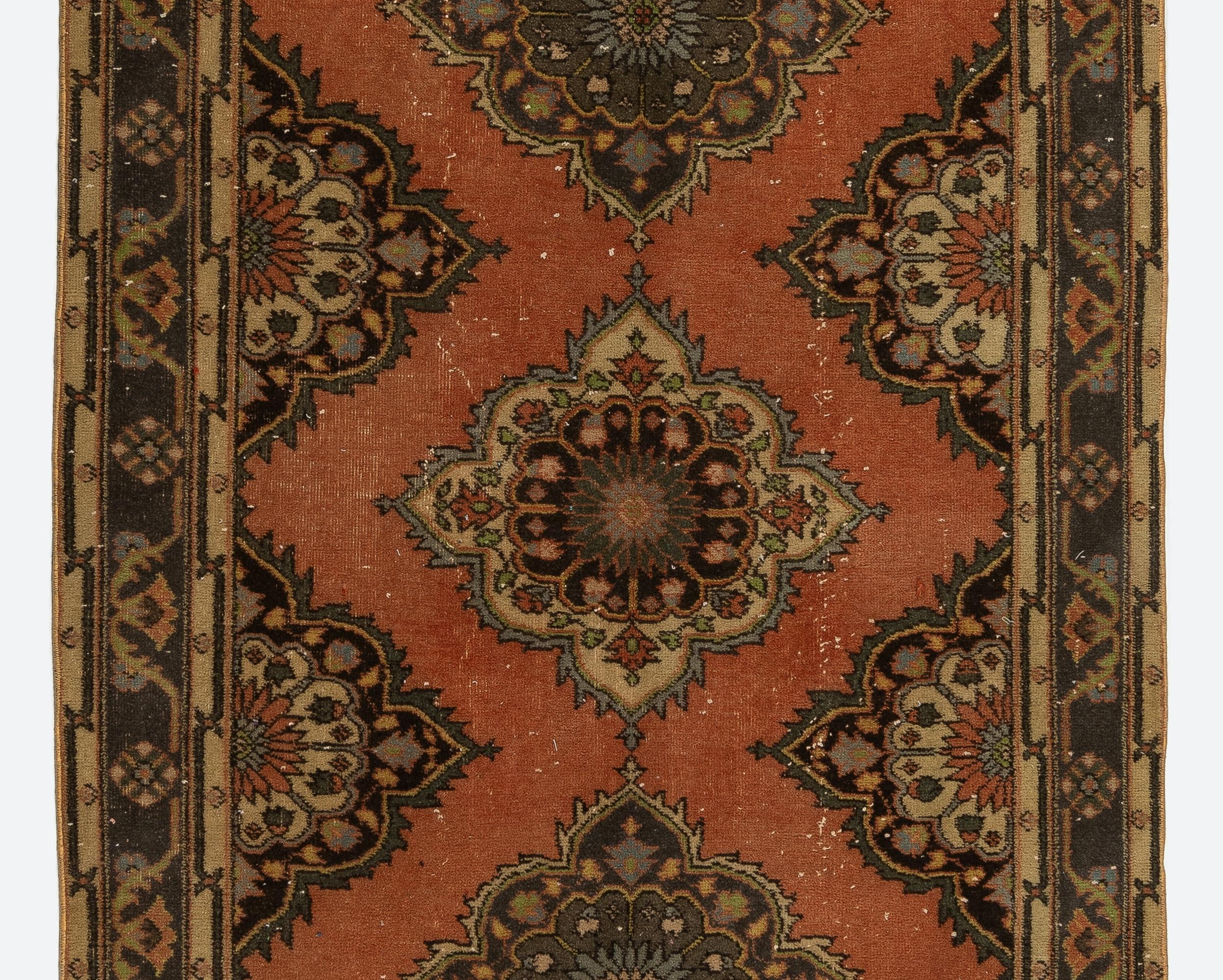 Tribal 4.7x11.6 Ft Hand-Knotted Vintage Konya Sille Runner Rug. Wool Carpet for Hallway For Sale