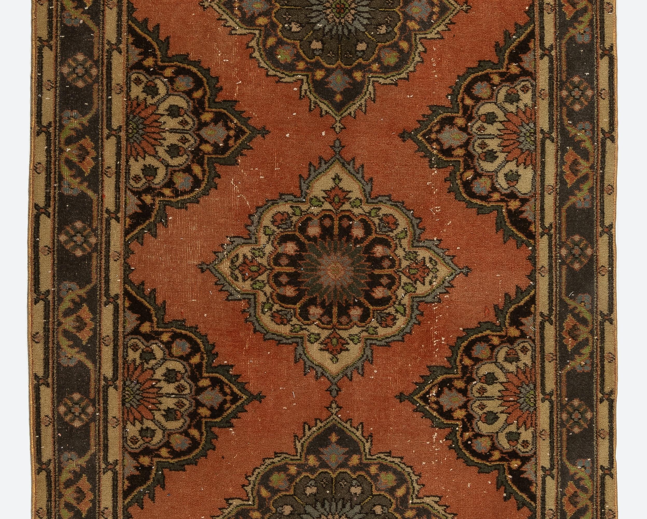 Tribal 4.7x11.6 Ft Hand-Knotted Vintage Konya Sille Runner Rug. Wool Carpet for Hallway For Sale