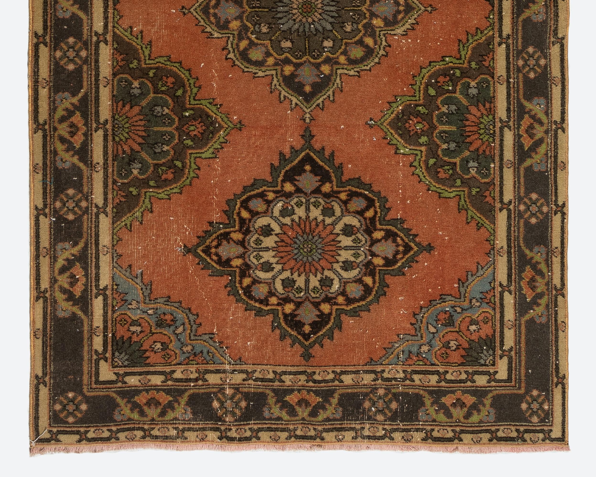 Turkish 4.7x11.6 Ft Hand-Knotted Vintage Konya Sille Runner Rug. Wool Carpet for Hallway For Sale