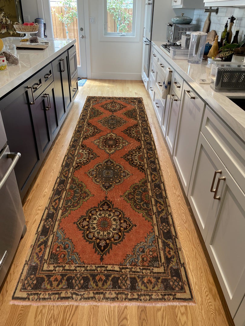 4.7x11.6 Ft Tapis de couloir fait main. Tapis de cuisine. Tapis de couloir. Tapis d'escalier des années 1960