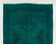 4.7x11.8 Ft Handmade Vintage Turkish Runner Rug Over-dyed in Teal