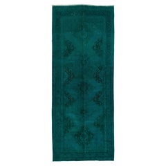 4.7x11.8 Ft Handmade Vintage Turkish Runner Rug Over-dyed in Teal