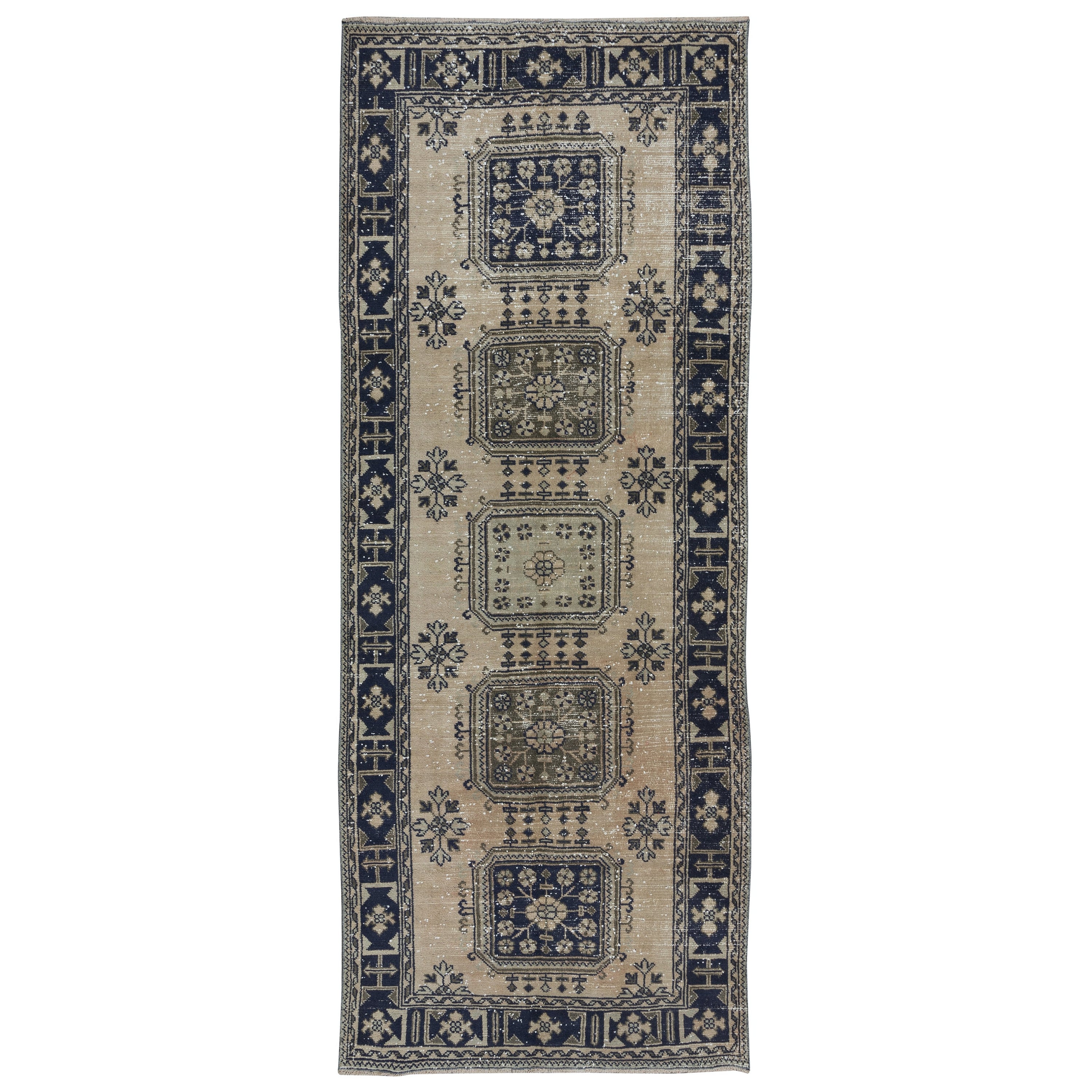 Handgefertigter Corridor-Teppich im Vintage-Stil, 4,7x11.8 Ft, breiter Flur-Läufer, Stair-Teppich