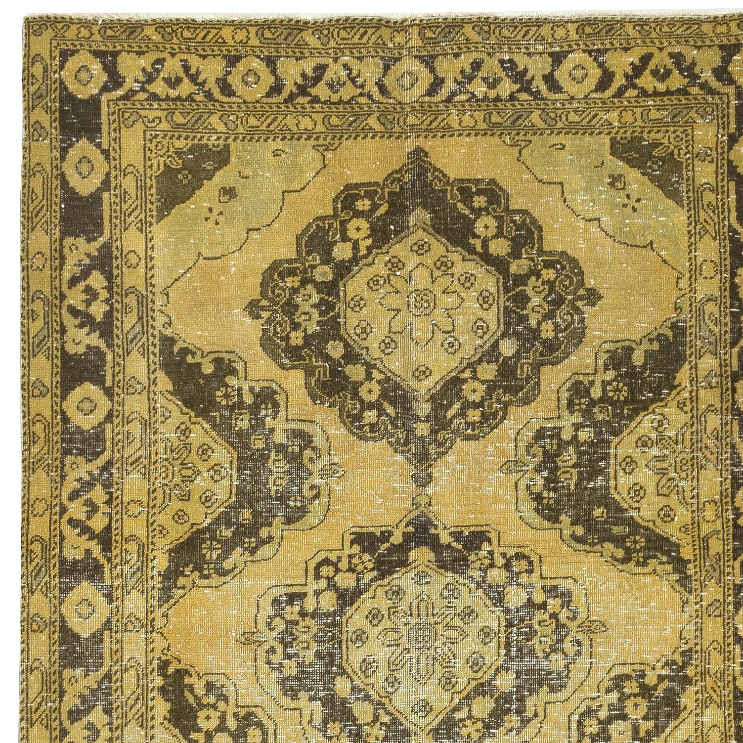 4.7x12 Ft Handgefertigter Flur-Läufer. Küchenteppich. Korridor-Teppich. Gelber Treppenteppich (Türkisch) im Angebot