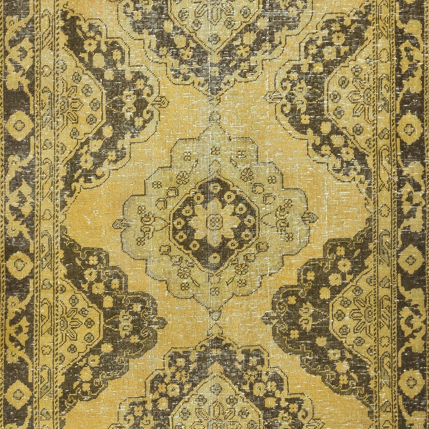 4.7x12 Ft Handgefertigter Flur-Läufer. Küchenteppich. Korridor-Teppich. Gelber Treppenteppich (Handgeknüpft) im Angebot